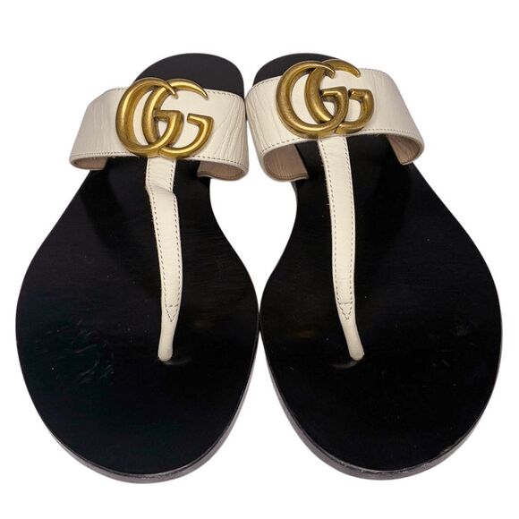 Gucci Marmont GG Thong Sandals White Leather EU 38.5 US 8.5 w/ Box & Dust Bag - Picture 1 of 9